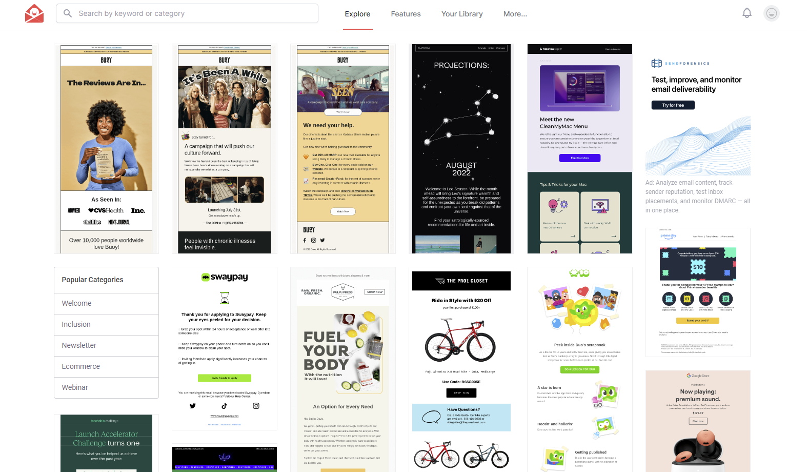 Screenshot from Really Good Emails. There are 12 email designs