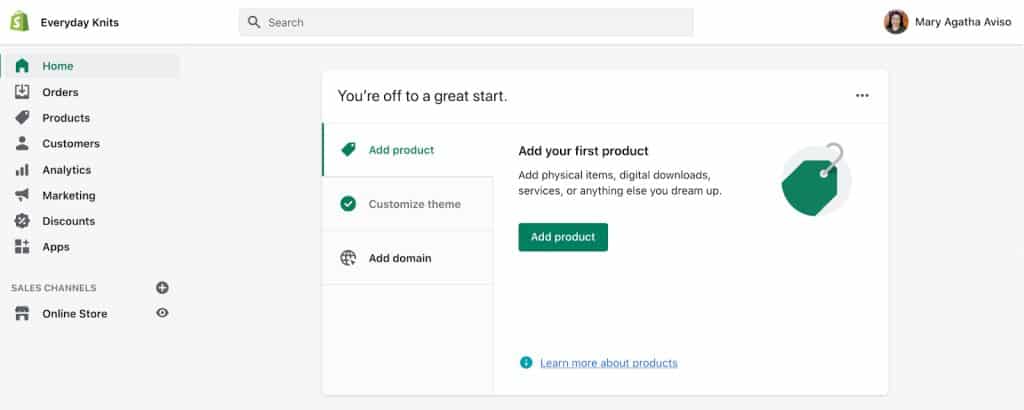 Screenshot example of Shopify's add product tool in Shopify 2.0.