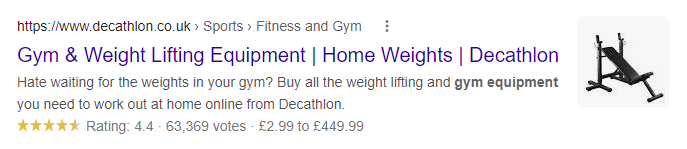 Screenshot of a rich snippet on Google. It includes review stars as part of the search result