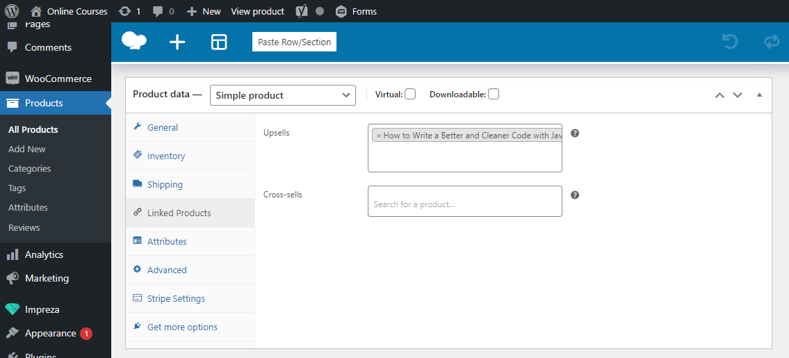 Screenshot of the upsell section in WooCommerce
