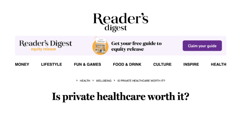 Our private hospital client's article published on Reader's Digest.