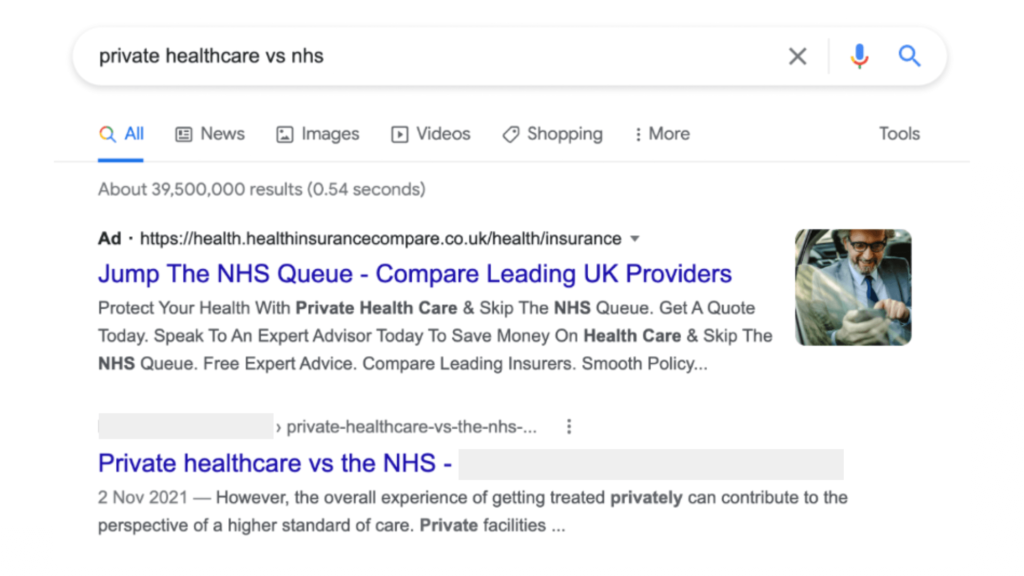Screenshot of our client's blog posts appearing at the top of Google.