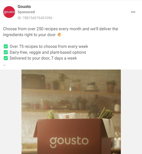 Screenshot of a Gousto ad on Facebook