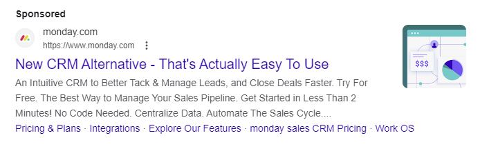 Screenshot of Monday in the search engine results