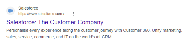 Screenshot of Salesforce in the search engine results page