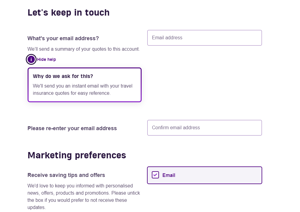 Screenshot of a form on Money Supermarket