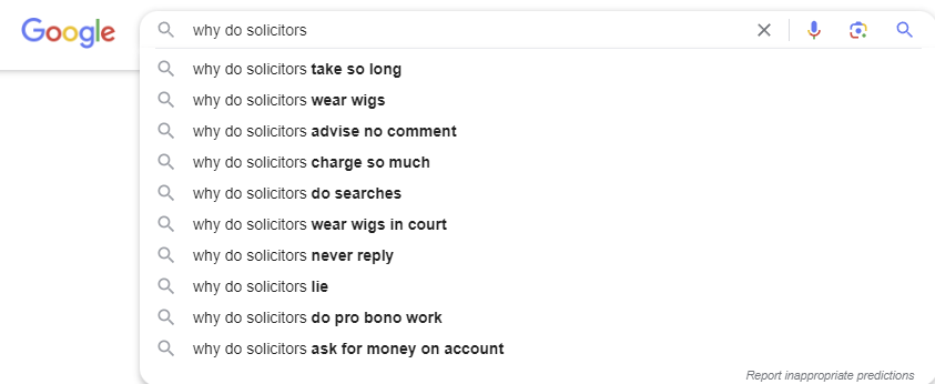 Screenshot of the autofill response from Google