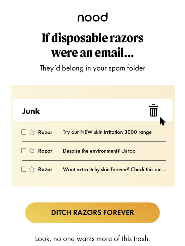 Screenshot of an email from Nood, promoting reusable razors