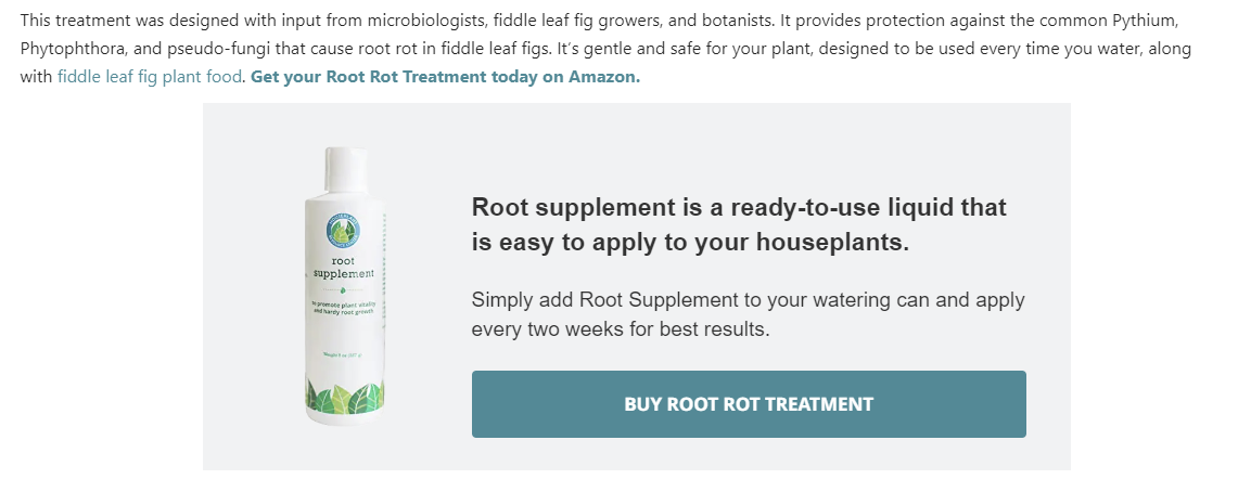 Screenshot of a CTA to "buy root rot treatment"