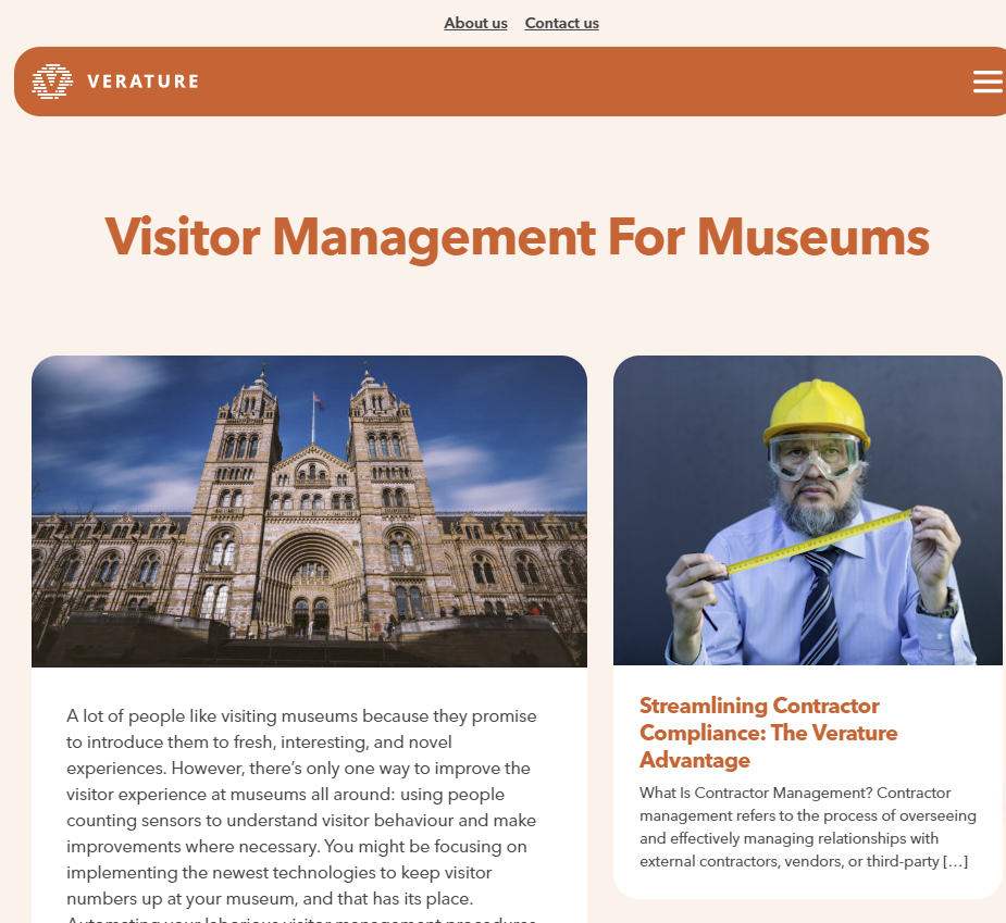 Screenshot of a web page dedicated to visitor management for museums