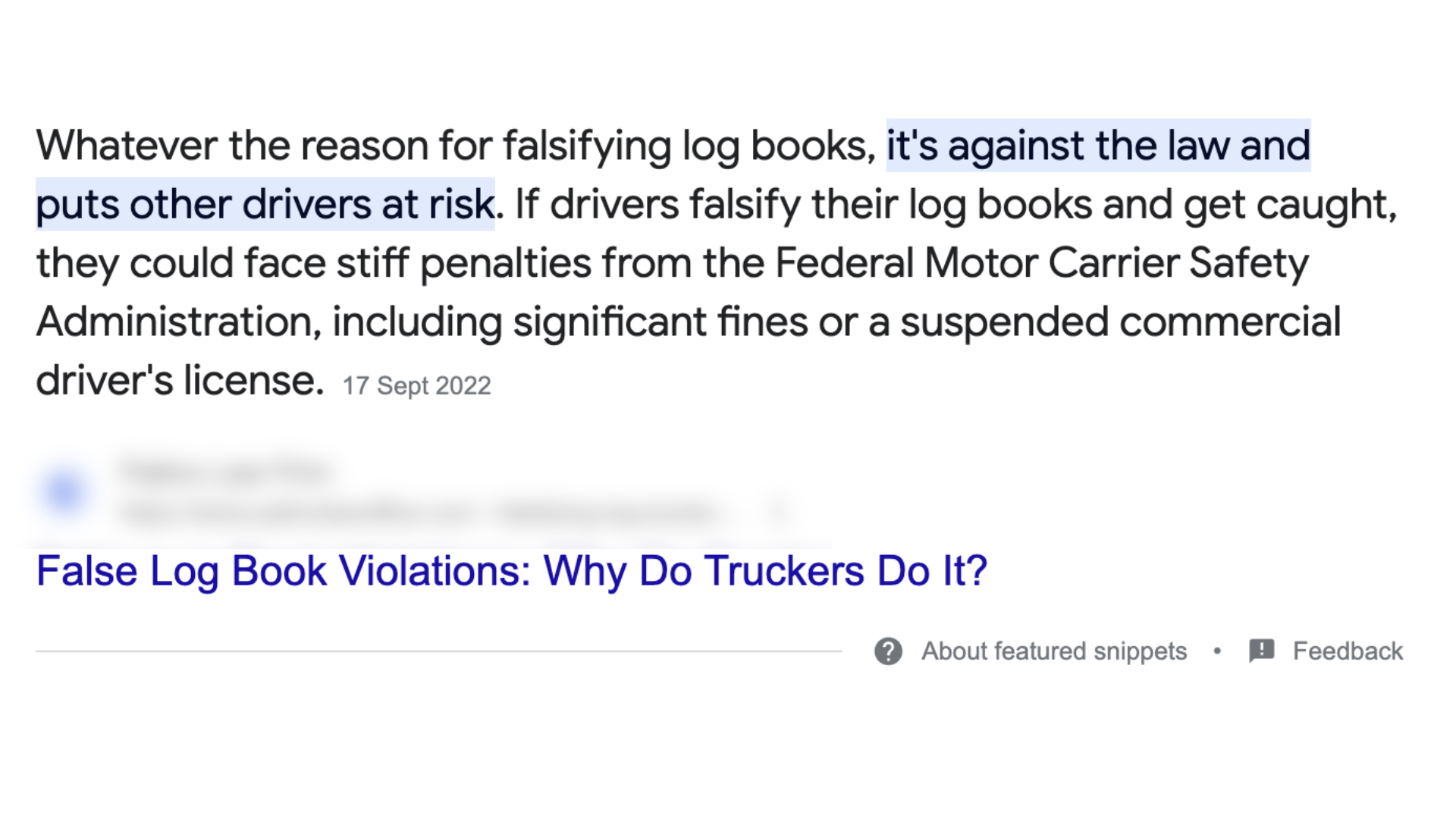 Screenshot of a featured snippet