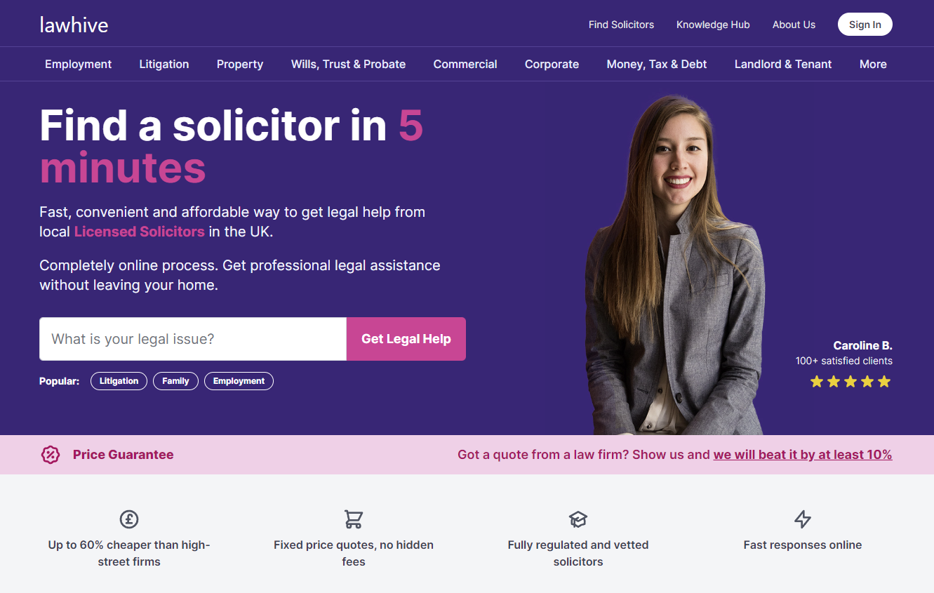 Screenshot of a CTA on the Lawhive homepage