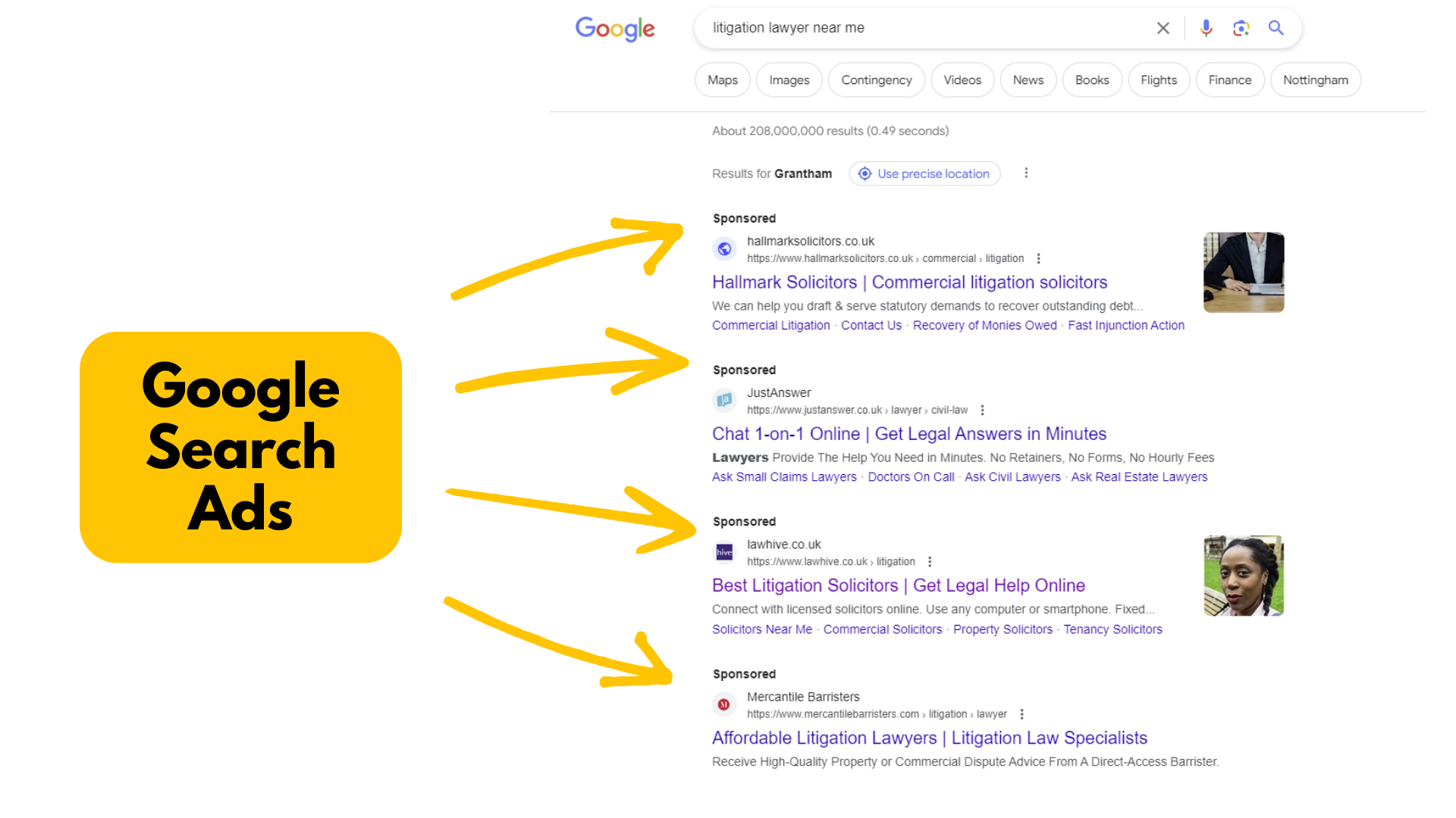 Screenshot of some Google search ads