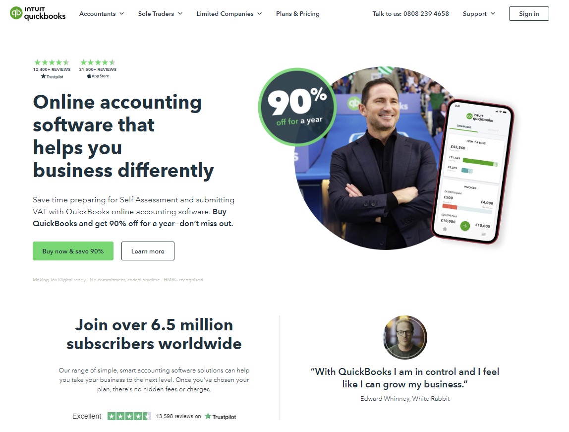 Screenshot of the Quickbooks website
