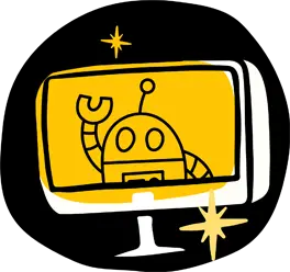 Drawing of a robot on a computer.