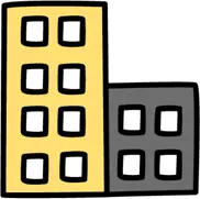 Simple drawing of two buildings.
