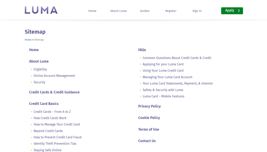 Screenshot of an HTML Sitemap