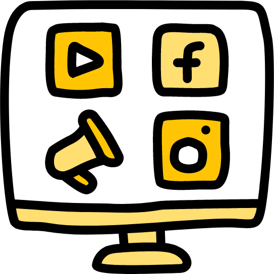 Drawing of social ads on a desktop.