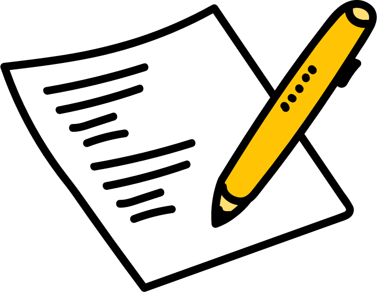 Drawing of a pen and paper.
