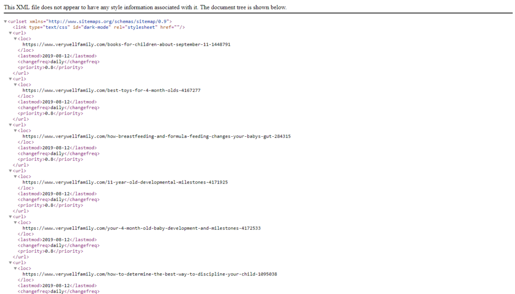 Example of an XML sitemap