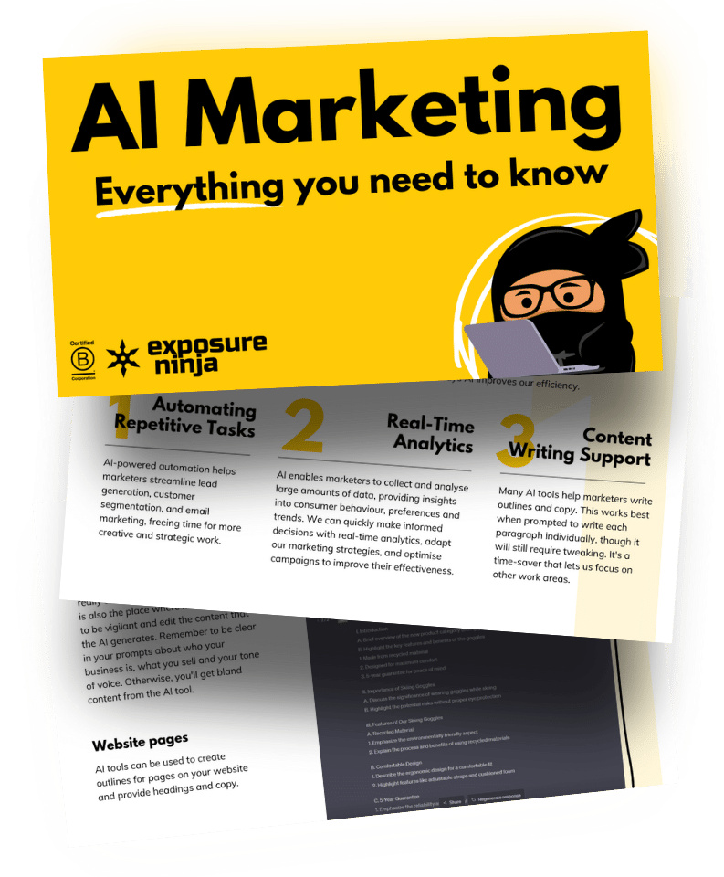 Front cover of Thinkplus's "AI Marketing: Everything You Need to Know" guide.