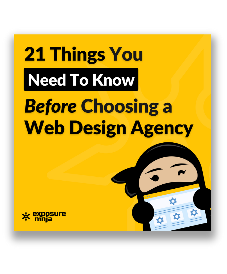 The front cover of "21 Things You Need To Know Before Choosing a Web Design Agency".