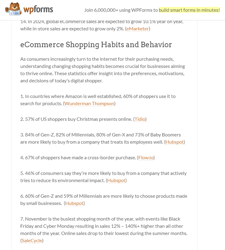 Screenshot of links to a Hubspot study