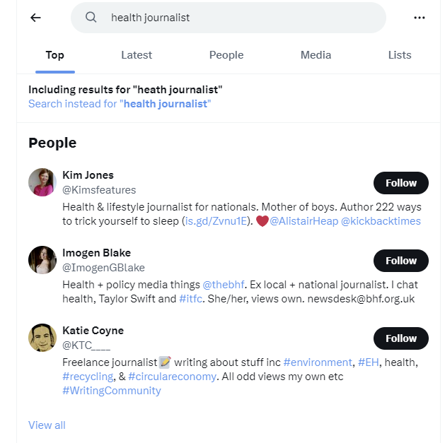 Screenshot of journalists on X