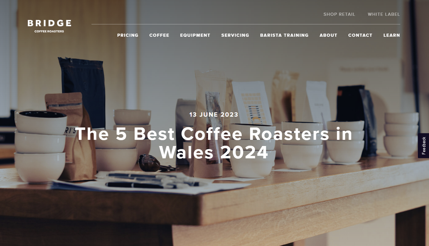 Screenshot of an article about the best coffee roasters in wales