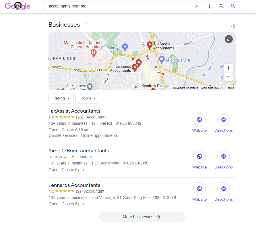 Screenshot of the Google map pack