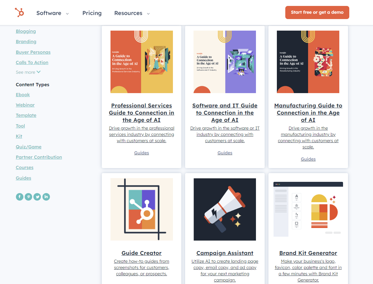 Screenshot of Hubspot's downloadable guides