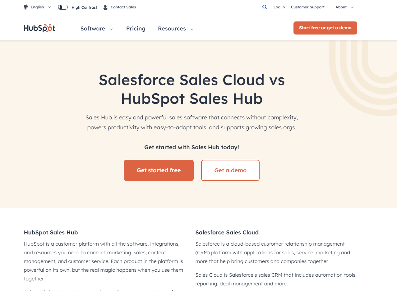 Screenshot of a comparison blog from Hubspot