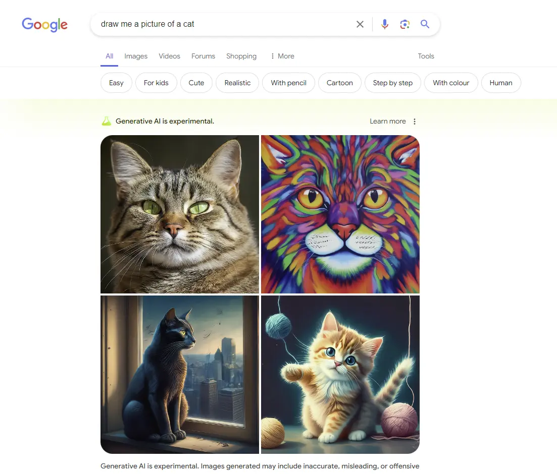 Screenshot of image generation in AI Overviews