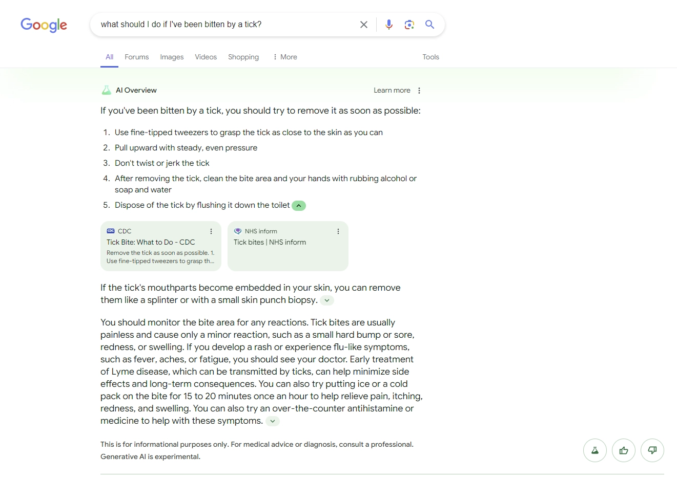 Screenshot of an AI generated response to a medical query