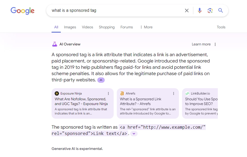 Screenshot of an AI Overviews result