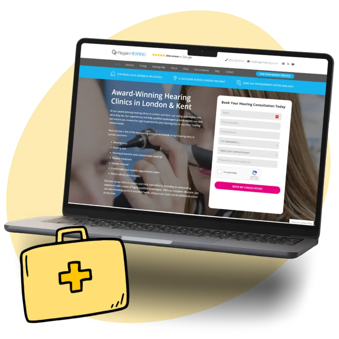 Graphic showing the Regain Hearing website.